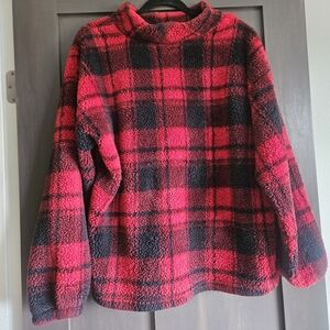 Maurices Red and Black Plaid Sherpa Turtleneck Sweater